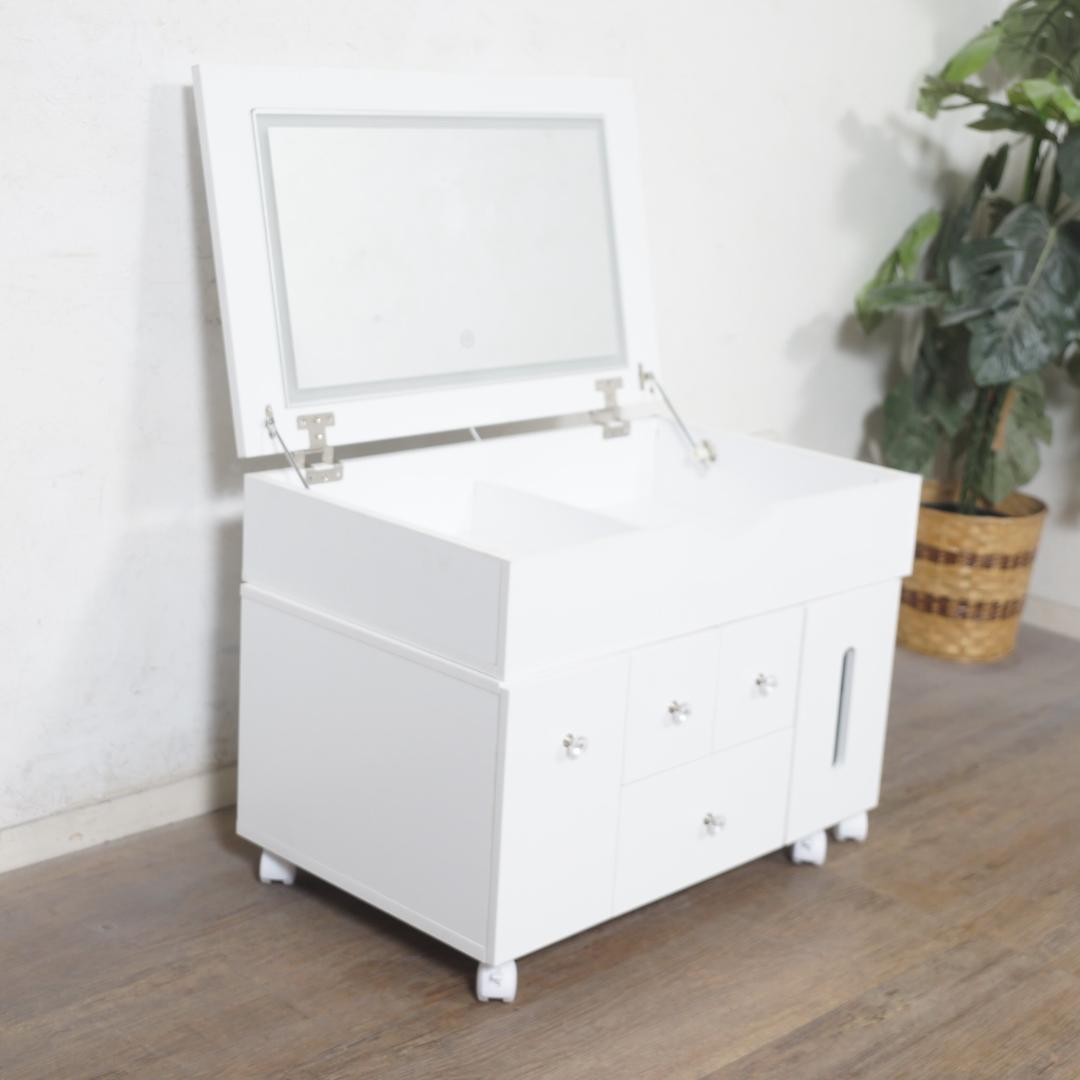 フォロー割【新品】LED 女優ライト付き 伸縮式コスメワゴン 角度調整式ミラー