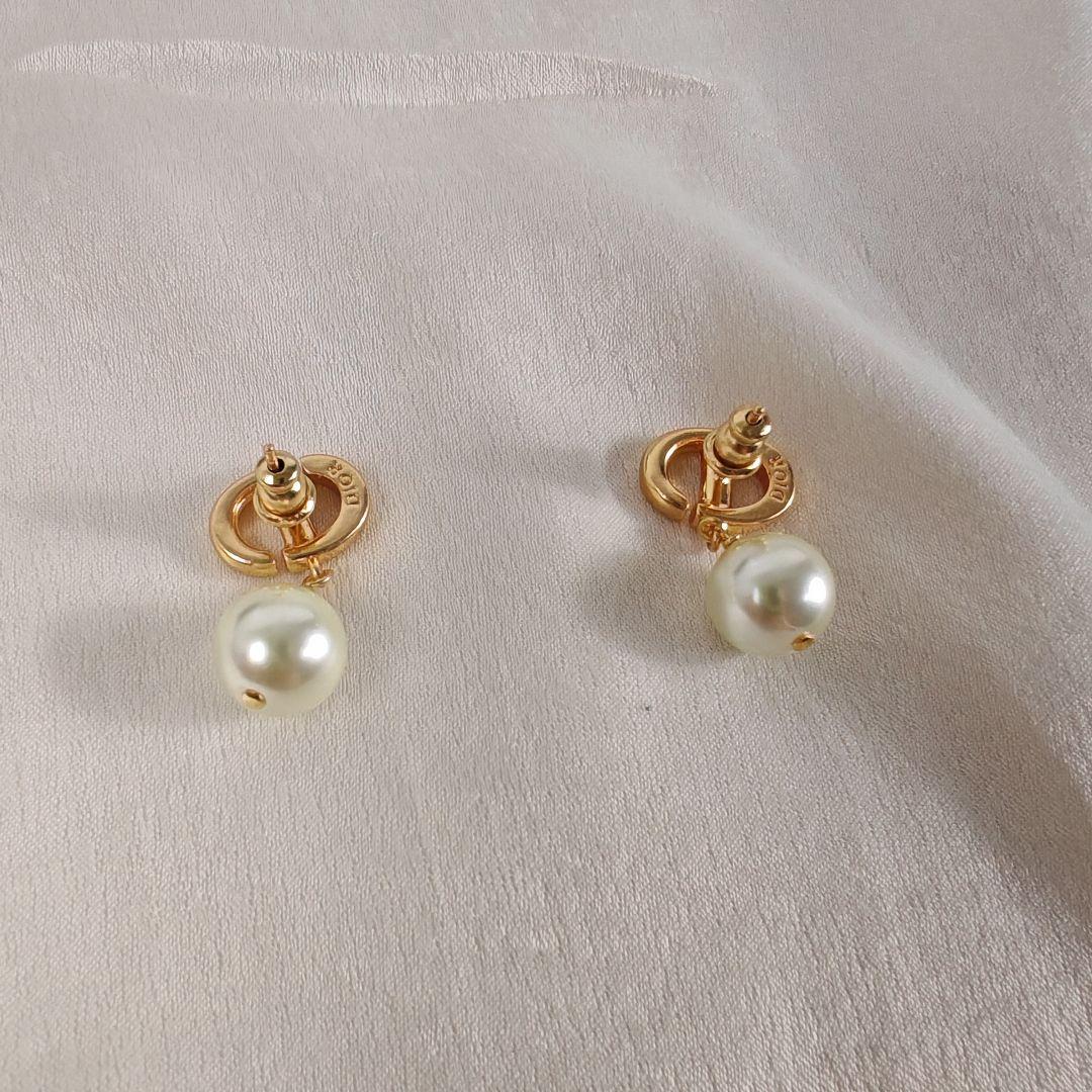 Dior Navy ゴールド パール ピアス