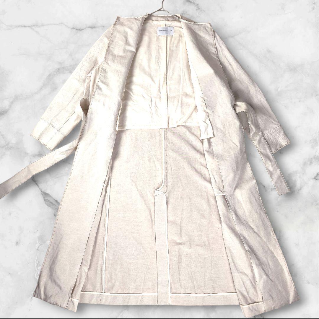 【美品】トゥモローランド ノーカラー ベルト付 ロングコート 36