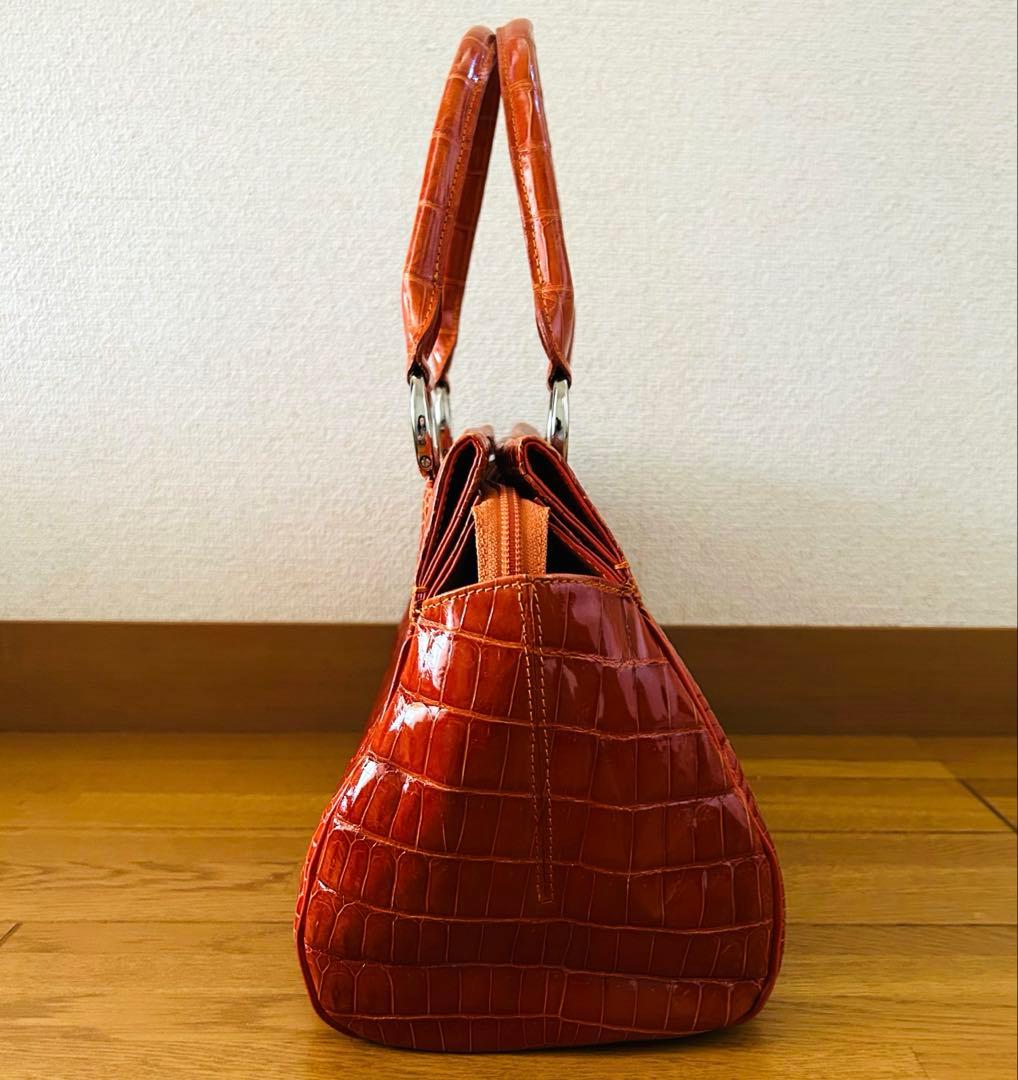 【希少】クロコダイル レザー ボストンバッグ シャイニング 加工　センター取り