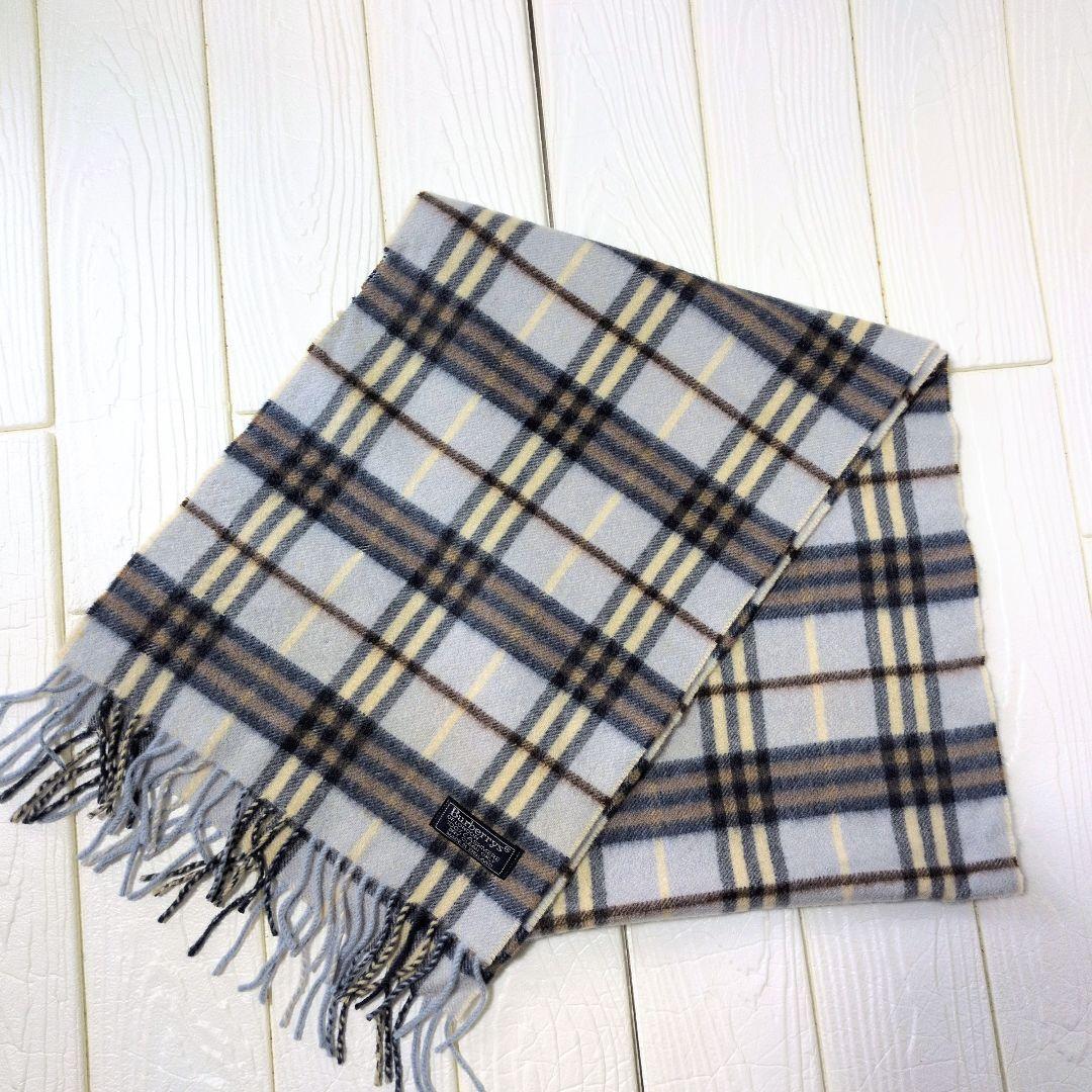 BURBERRY　バーバリー　カシミヤ100%ノバチェック　マフラー水色ブルー