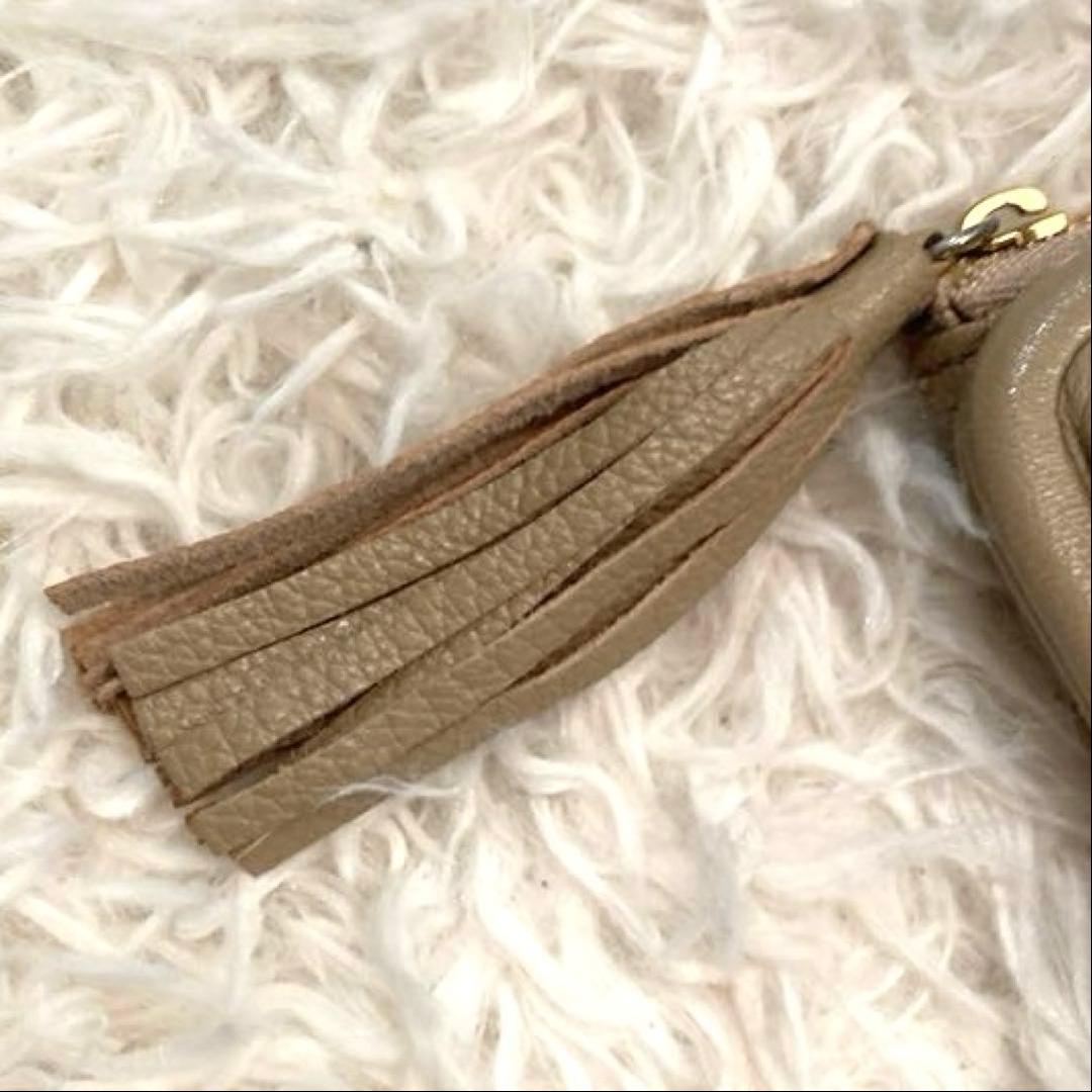 【美品】perche アクリル玉　本革 がま口 二つ折り財布　オークドット