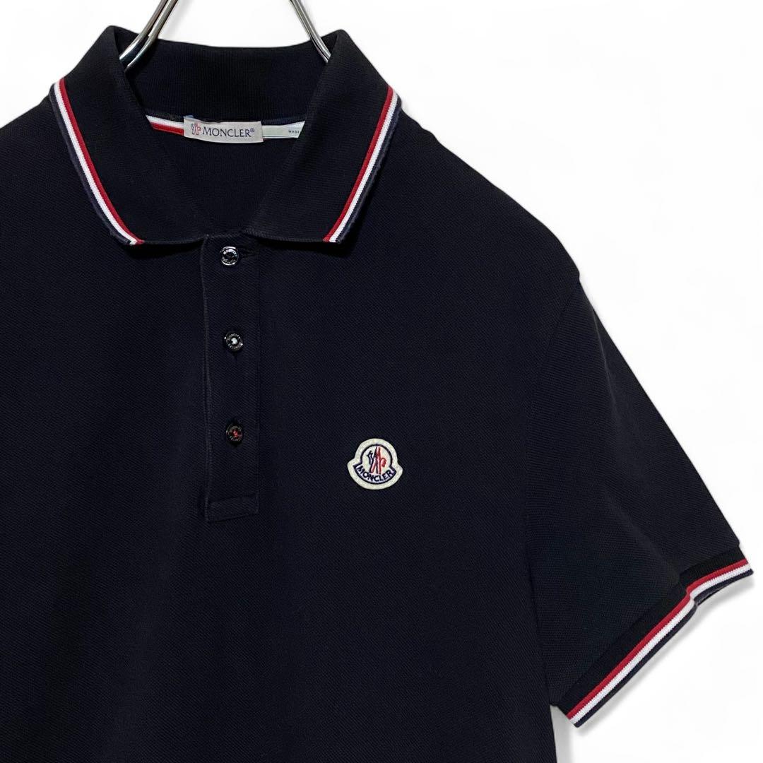 【美品】MONCLER・モンクレール・ポロシャツ・黒・赤・白・M・替えボタン